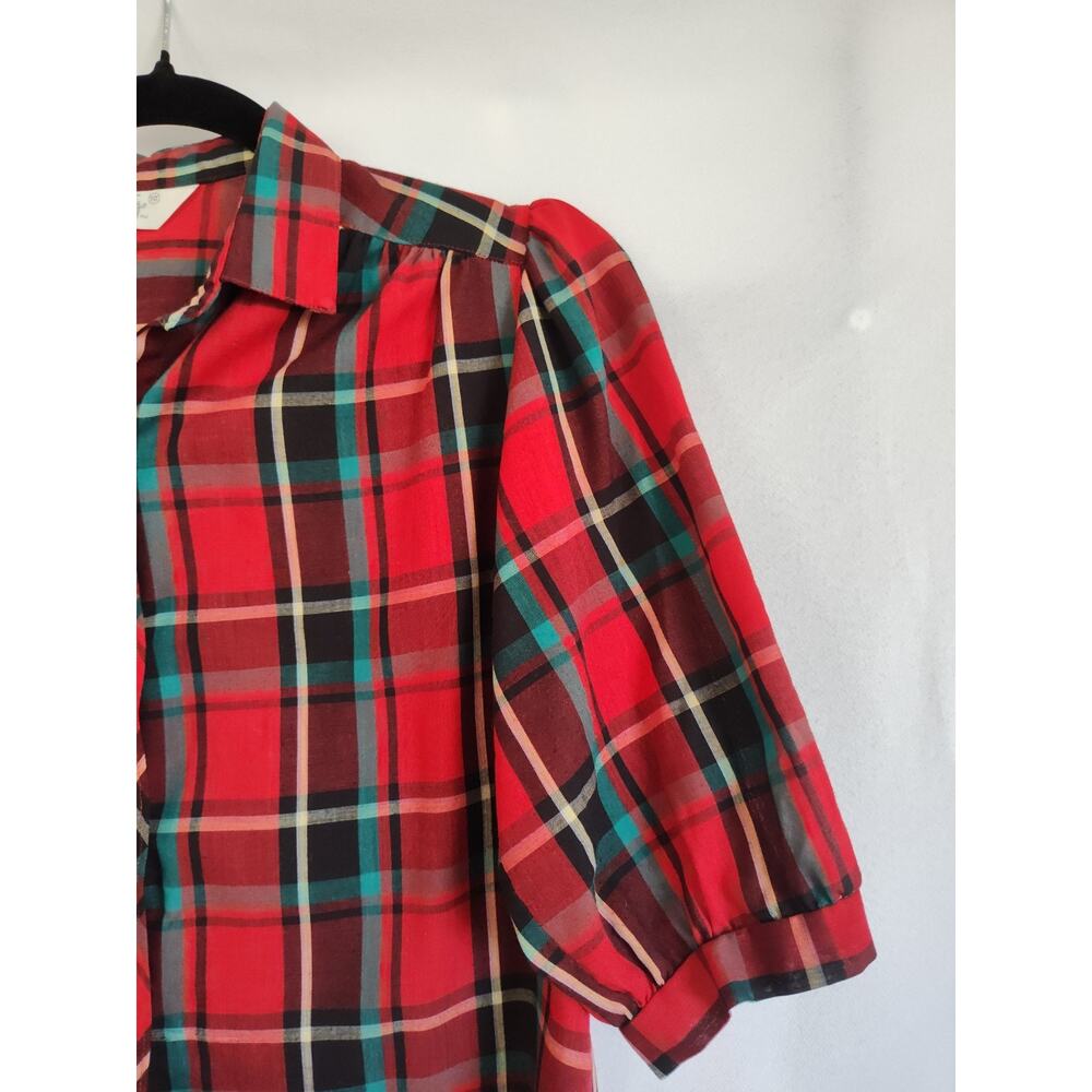 Cheryl Tiegs Women's Size 10 Plaid Collared Button-Up Shirt Red Green Black 3/4 - Picture 3 of 10